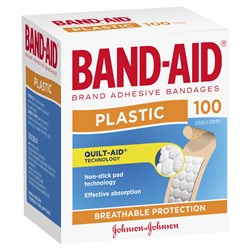 Band-Aid Plastic Strip Adhesive Bandages box of 100